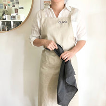 Load image into Gallery viewer, Personalised Logo Embroidered 100% Linen Pinafore Apron