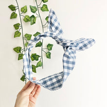 Load image into Gallery viewer, Blue Gingham Cotton Wire Headband