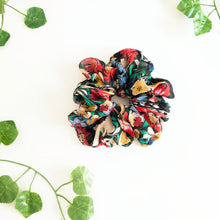 Load image into Gallery viewer, Silk Chiffon Dark Floral Scrunchie
