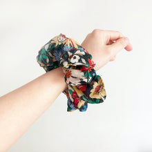 Load image into Gallery viewer, Silk Chiffon Dark Floral Scrunchie