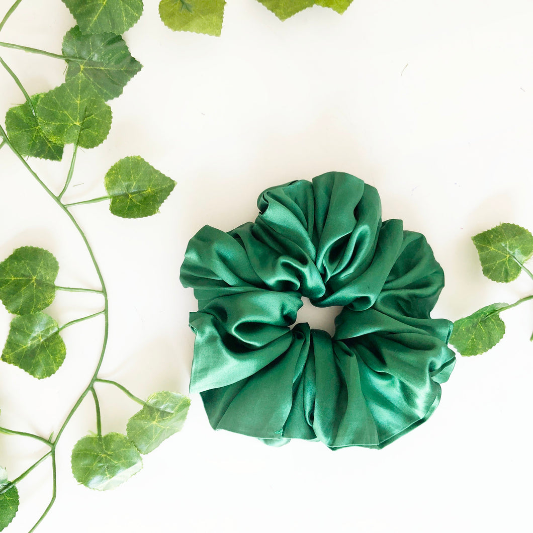 Green Silk Scrunchie