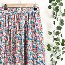 Load image into Gallery viewer, Blue&Red Floral Print Cotton Midi Skirt