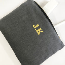 Load image into Gallery viewer, Personalised Embroidery Pouch Bags, Linen Pouch- Charcoal Grey