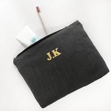Load image into Gallery viewer, Personalised Embroidery Pouch Bags, Linen Pouch- Charcoal Grey