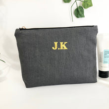 Load image into Gallery viewer, Personalised Embroidery Pouch Bags, Linen Pouch- Charcoal Grey