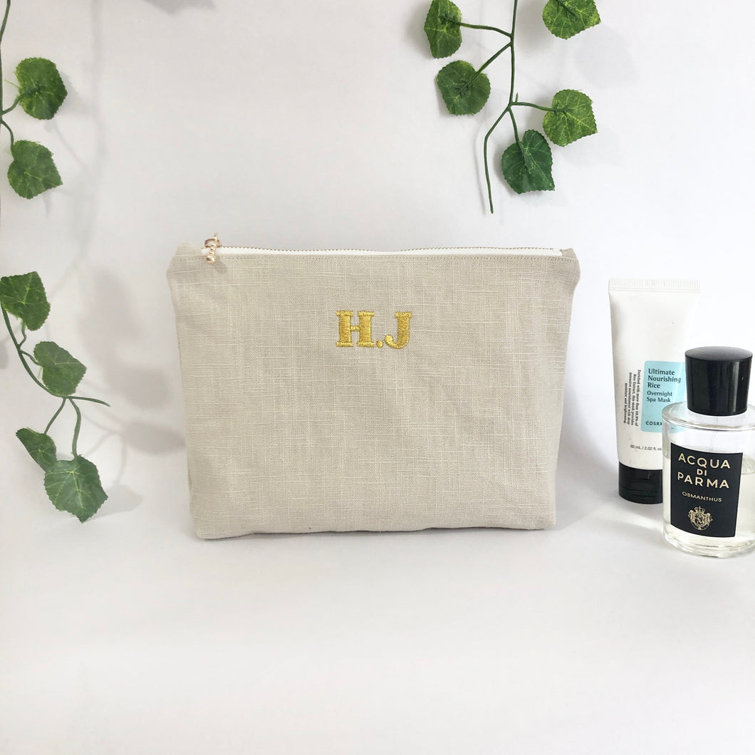 Personalised Embroidery Pouch Bags, Linen Pouch- Natural