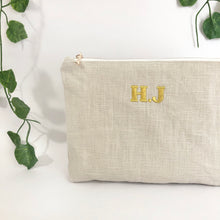 Load image into Gallery viewer, Personalised Embroidery Pouch Bags, Linen Pouch- Natural