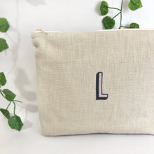 Load image into Gallery viewer, Initial Embroidery Pouch Bags, Linen Pouch- Natural