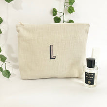 Load image into Gallery viewer, Initial Embroidery Pouch Bags, Linen Pouch- Natural