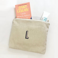 Load image into Gallery viewer, Initial Embroidery Pouch Bags, Linen Pouch- Natural
