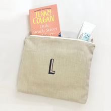 Load image into Gallery viewer, Initial Embroidery Pouch Bags, Linen Pouch- Natural