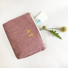 Load image into Gallery viewer, Personalised Embroidery Pouch Bags, Linen Pouch- Lavender