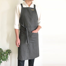 Load image into Gallery viewer, Personalised Charcoal Grey 100% Linen Pinafore Apron
