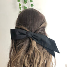 Load image into Gallery viewer, Black Ribbon Bow Barrette, Large Bow Hair Clip
