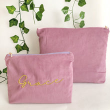 Load image into Gallery viewer, Personalised Embroidery Corduroy Pouch Bags- Lavender
