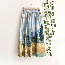 Load image into Gallery viewer, Van Gogh Printed Cotton Midi Skirt, Art Print Skirt
