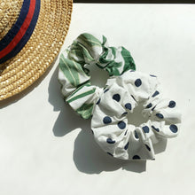 Load image into Gallery viewer, Green Foliage Print Cotton Scrunchy Hair Tie