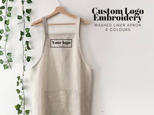 Load image into Gallery viewer, Personalised Logo Embroidered 100% Linen Pinafore Apron
