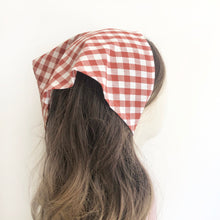 Load image into Gallery viewer, Cotton  Gingham Hair Scarf, Triangle Head Scarf
