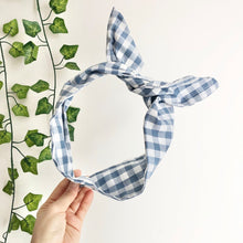 Load image into Gallery viewer, Blue Gingham Cotton Wire Headband
