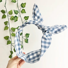Load image into Gallery viewer, Blue Gingham Cotton Wire Headband
