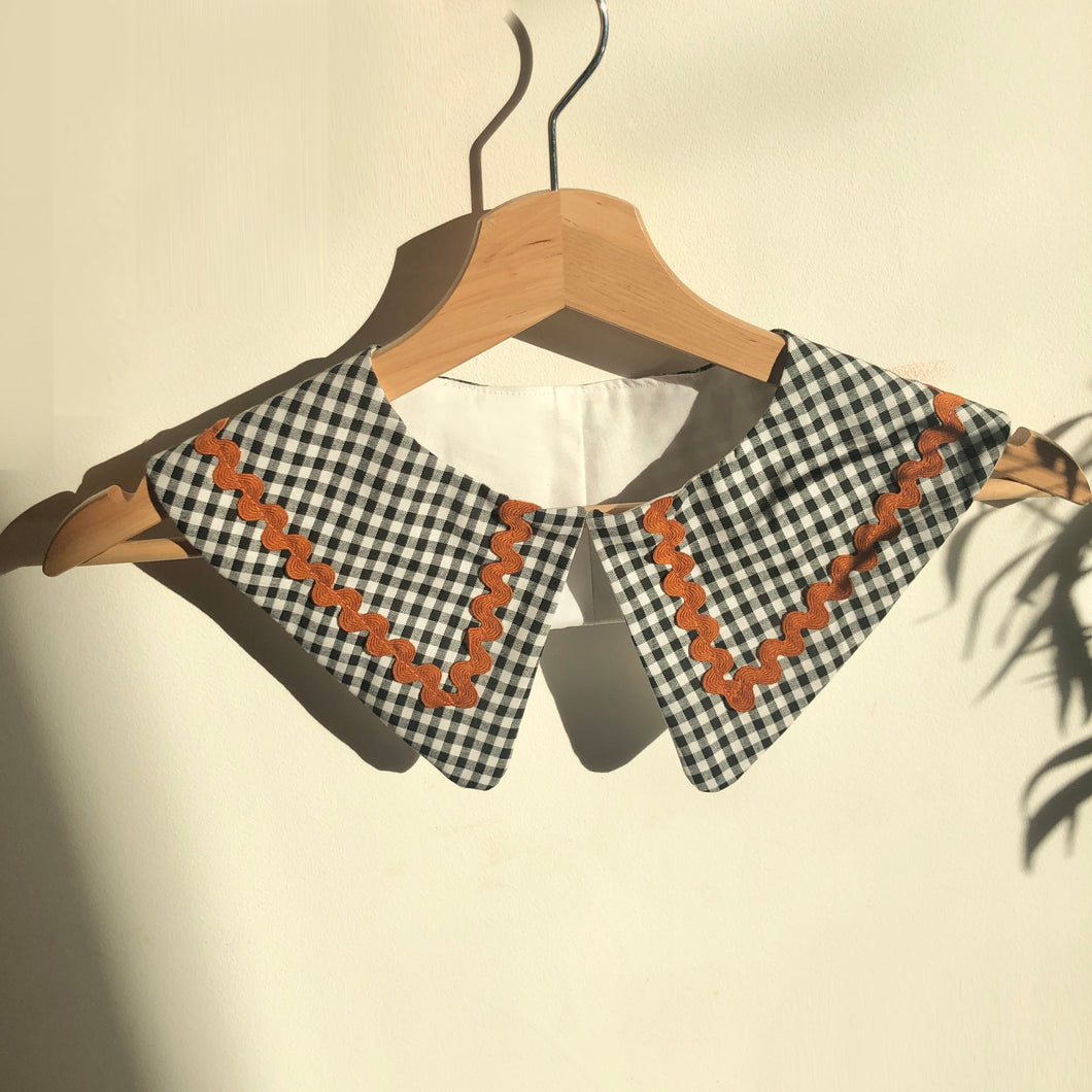 Gingham Cotton Pointy Collar- Rust
