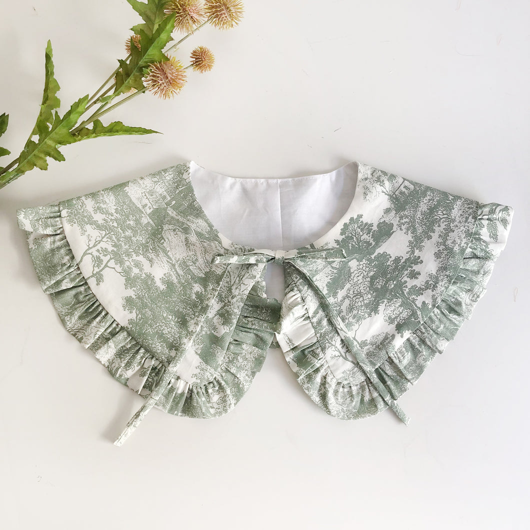 Printed Cotton Removable Frill collar- Green