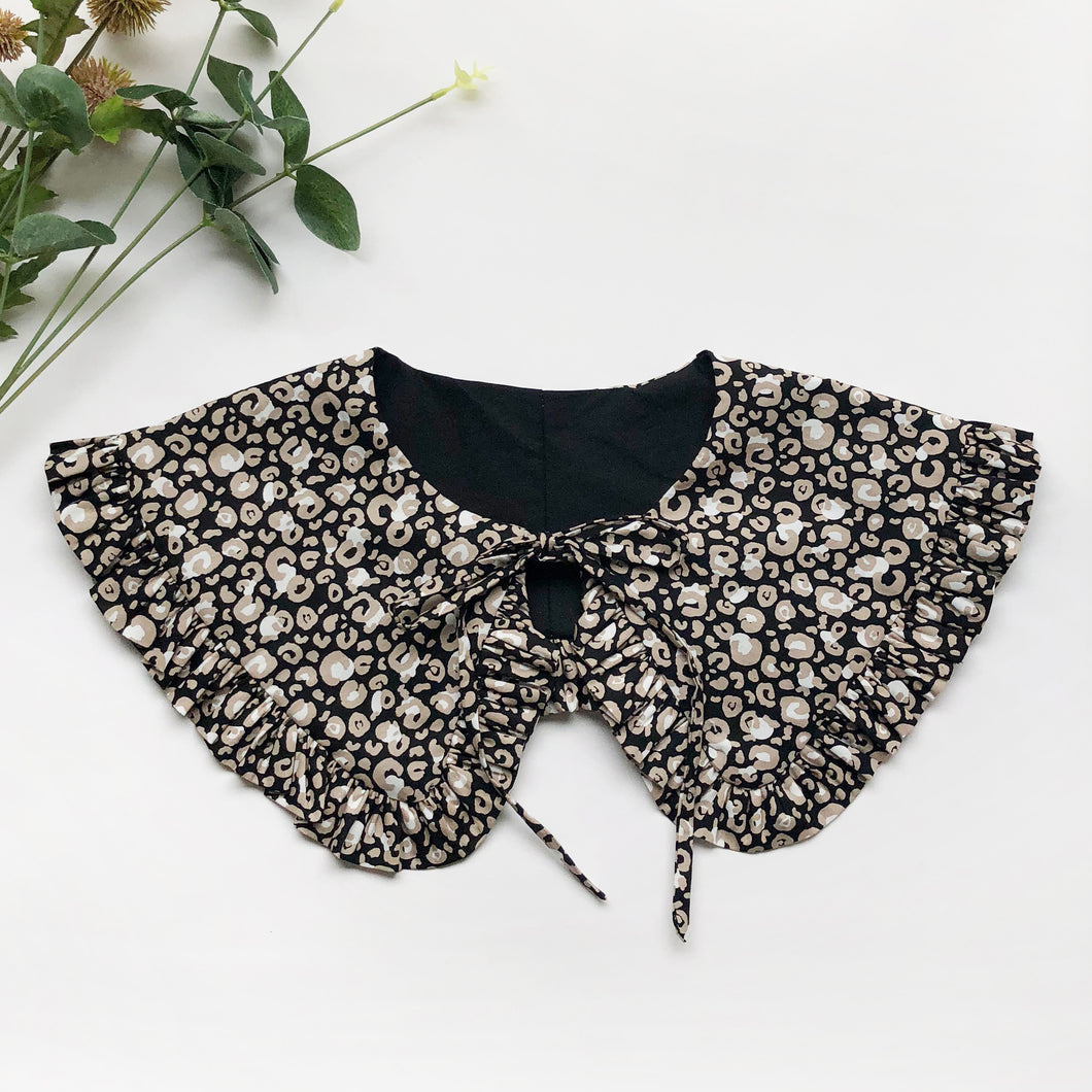 Leopard Print Cotton Removable Frill collar, Detachable Collar
