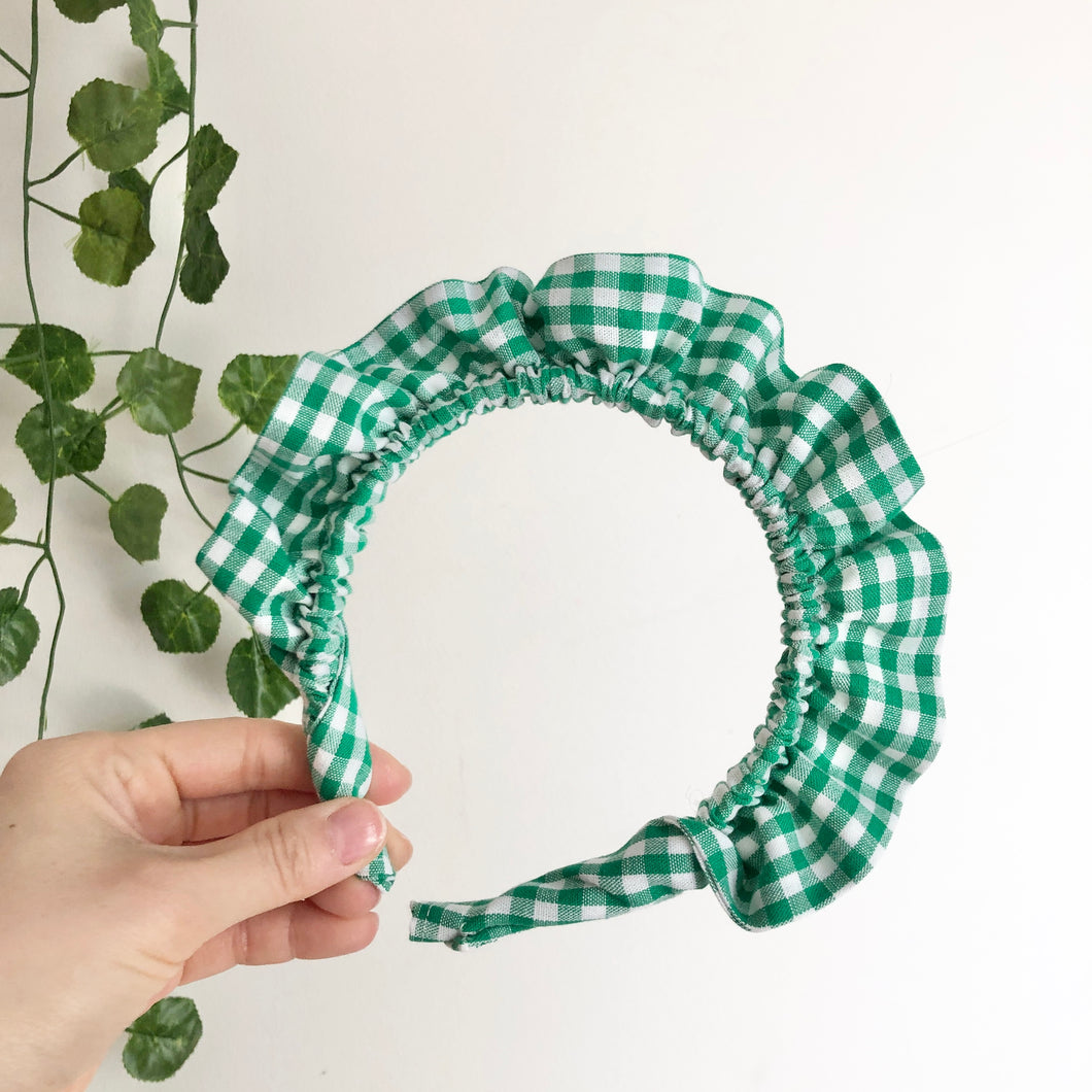 Green Gingham Rouched headband