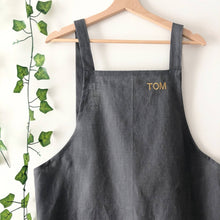 Load image into Gallery viewer, Personalised Charcoal Grey 100% Linen Pinafore Apron
