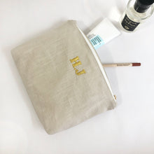 Load image into Gallery viewer, Personalised Embroidery Pouch Bags, Linen Pouch- Natural
