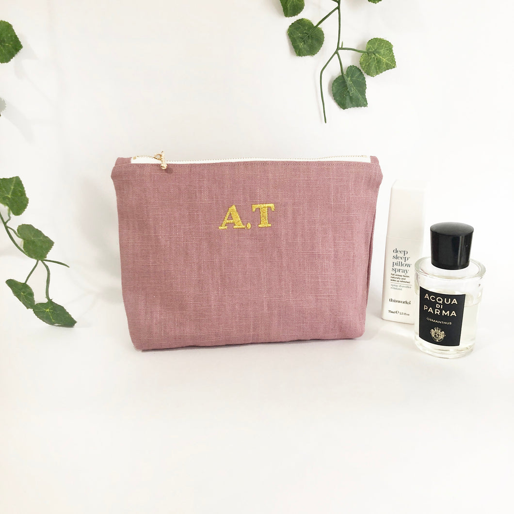 Personalised Embroidery Pouch Bags, Linen Pouch- Lavender