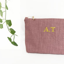 Load image into Gallery viewer, Personalised Embroidery Pouch Bags, Linen Pouch- Lavender
