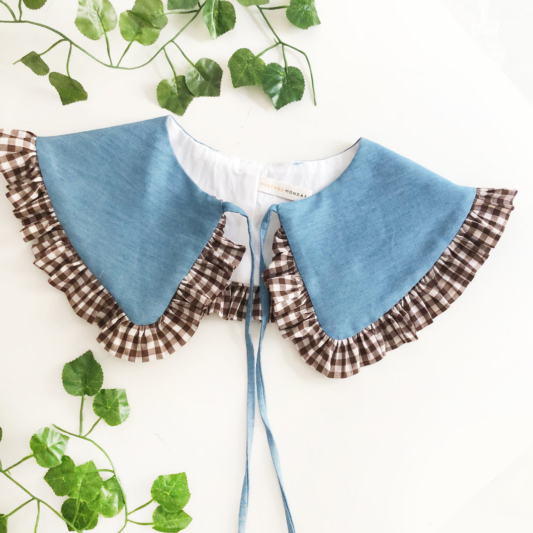 Denim Chambray/Gingham Cotton Detachable Collar