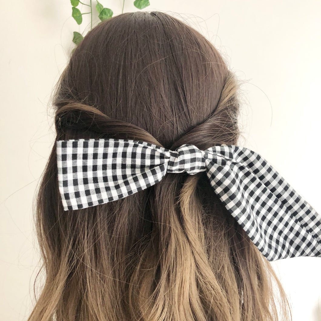 Gingham Ribbon Bow Barrette, Large Bow Hair Clip