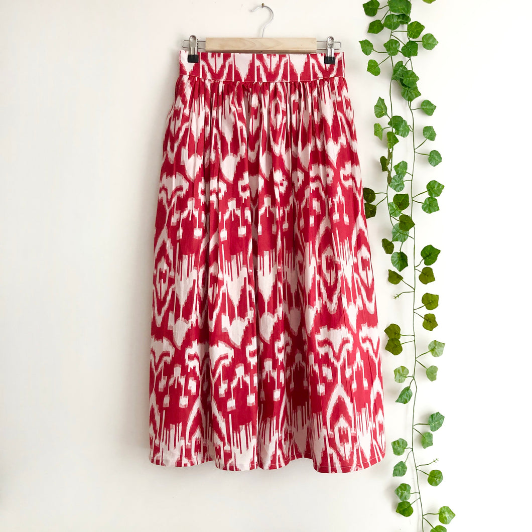 Ikat Print Cotton Midi Skirt