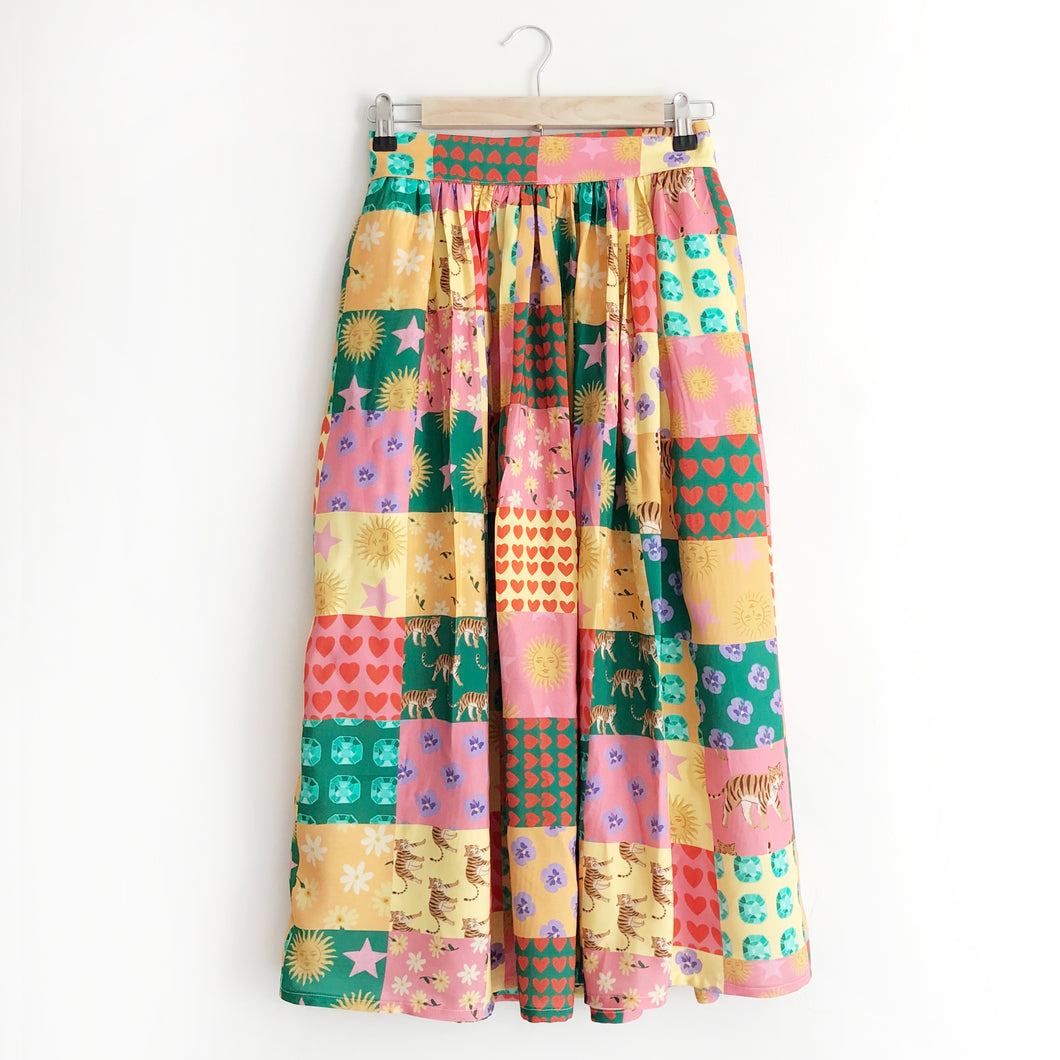 Bohemian Patchwork Print Midi Skirt