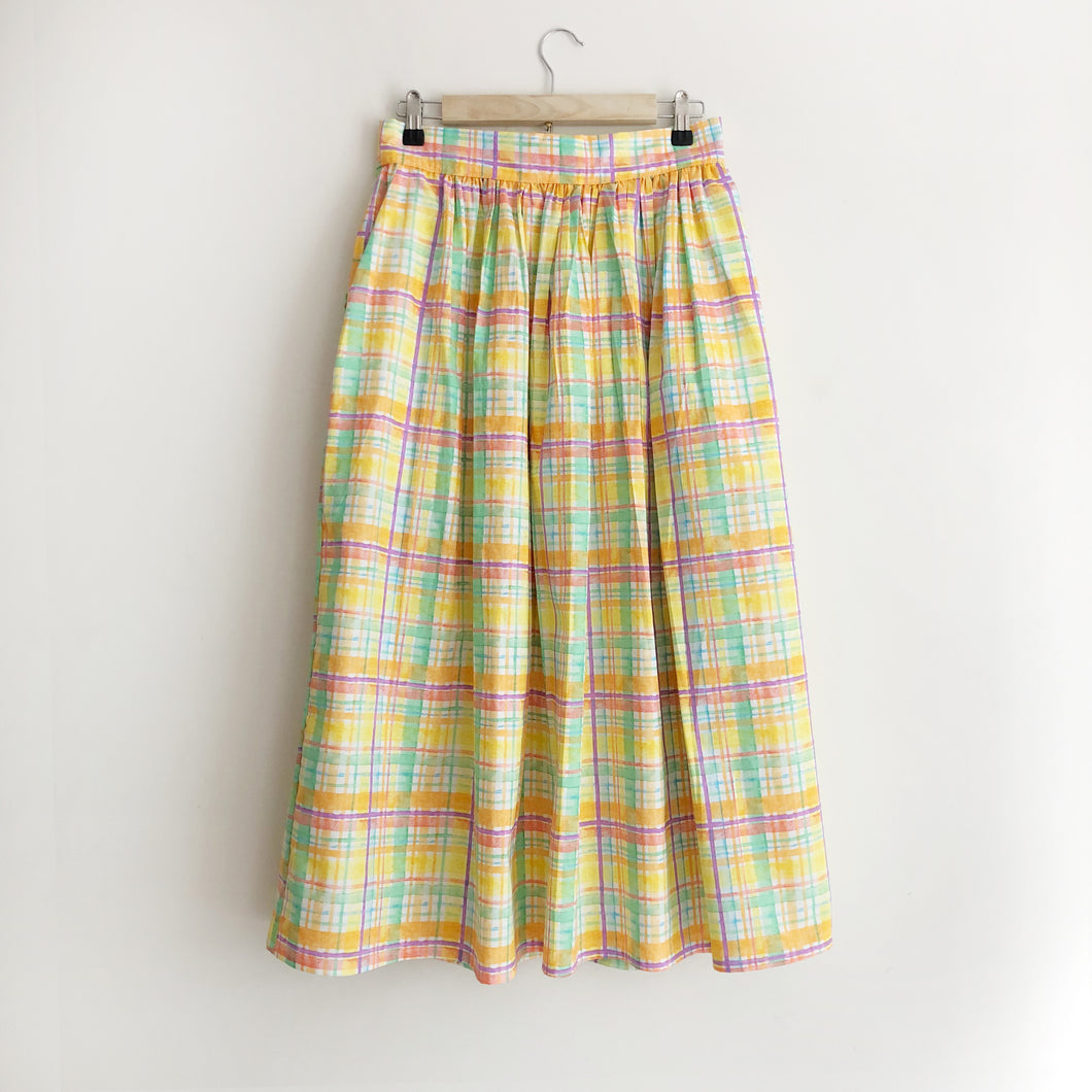 Pastel Check Cotton Midi Skirt
