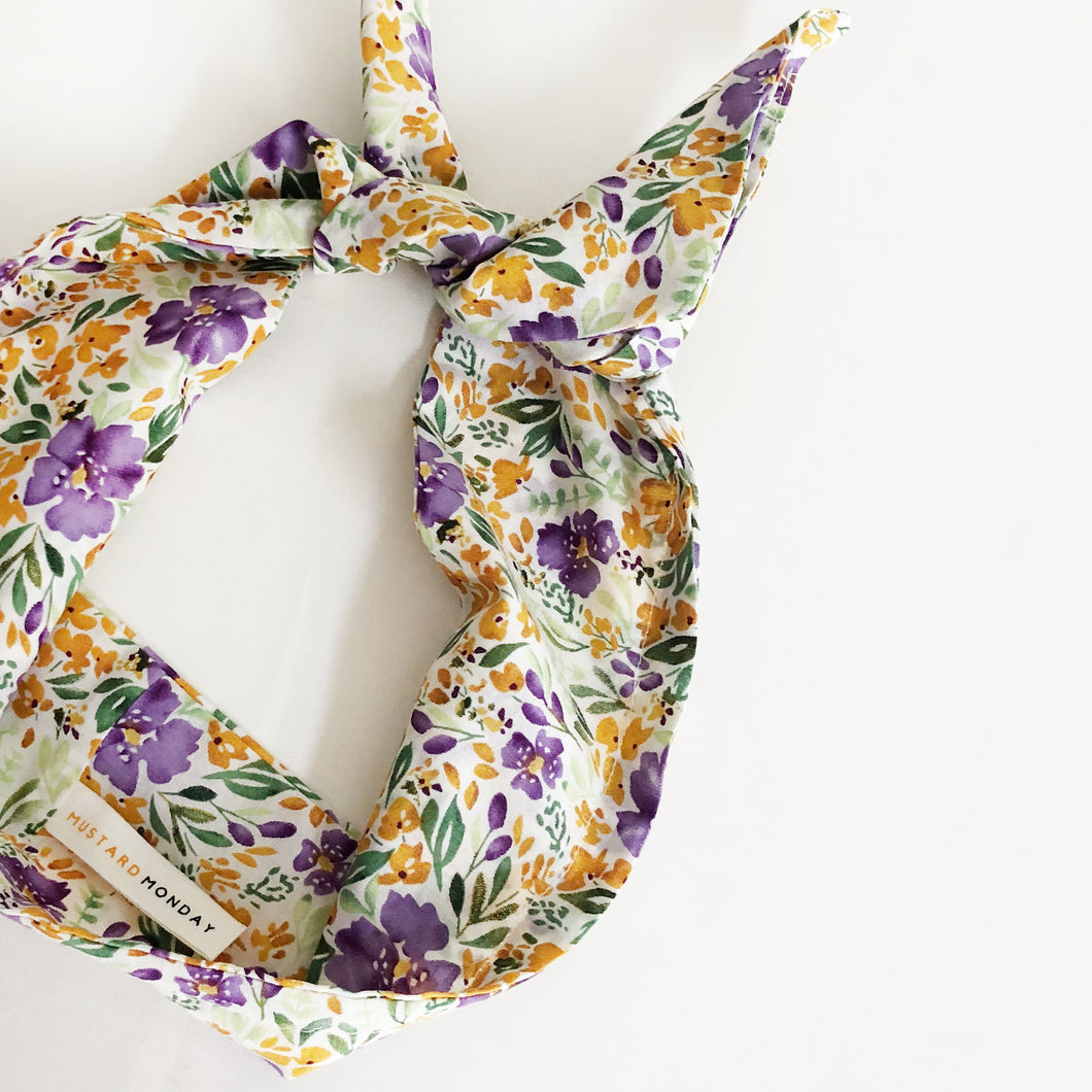Purple Floral Print Cotton Wire Headband