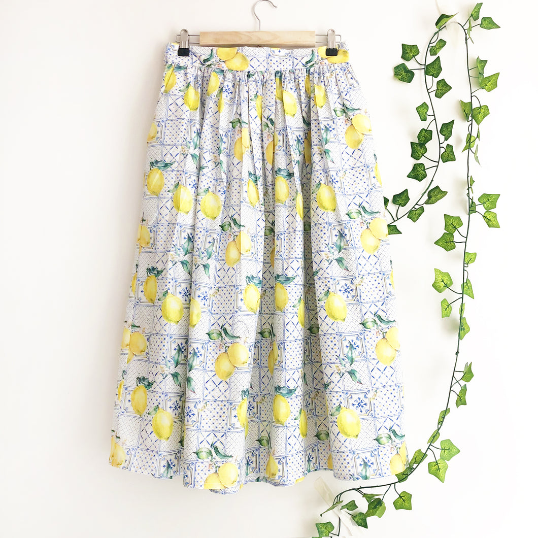 Tile Print Cotton Midi Skirt