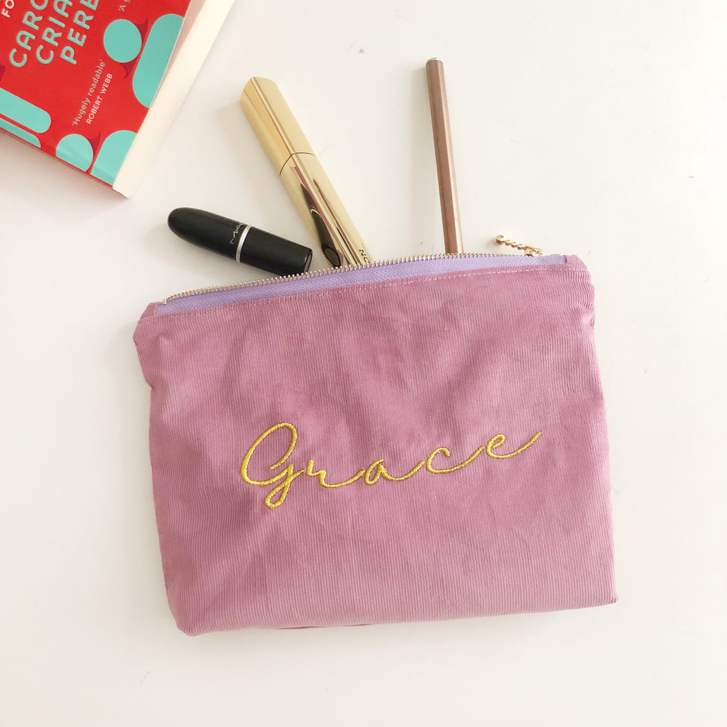 Personalised Embroidery Corduroy Pouch Bags- Lavender