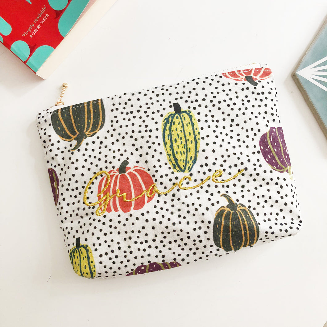 Personalised Pumpkin Print Pouch Bag