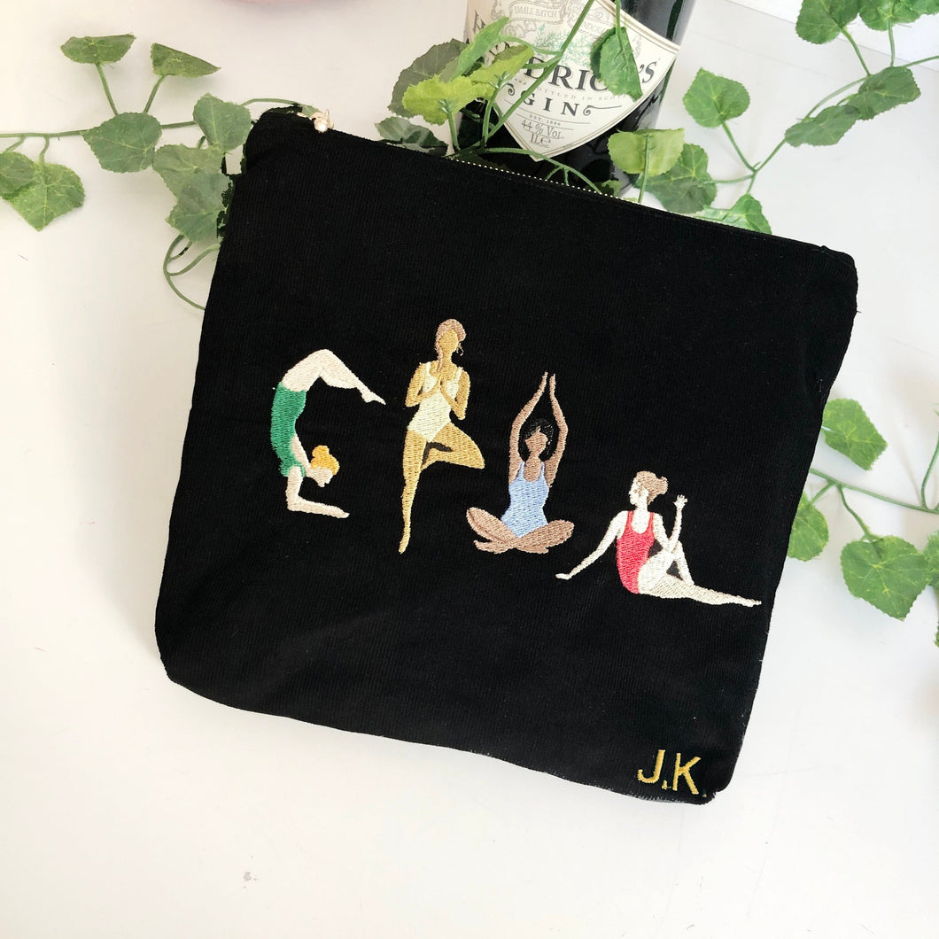 Personalised Yoga Embroidery Corduroy Pouch Bag