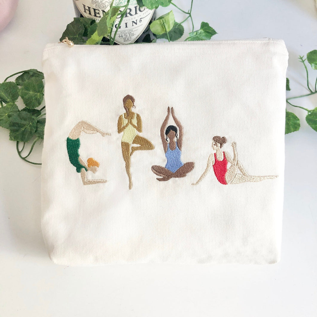 Personalised Yoga Embroidery Corduroy Pouch Bag