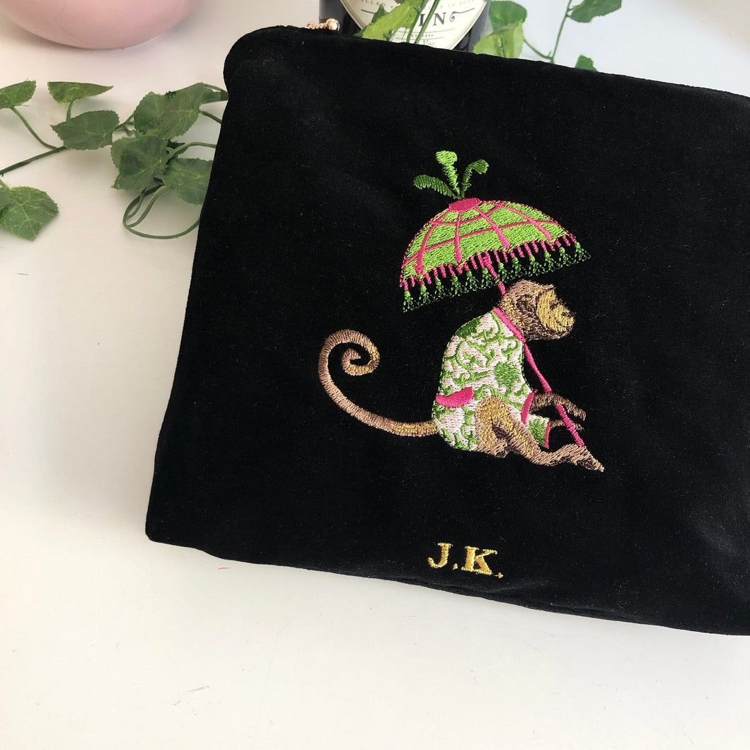 Black Velvet Personalised Embroidery Velvet Pouch Bag