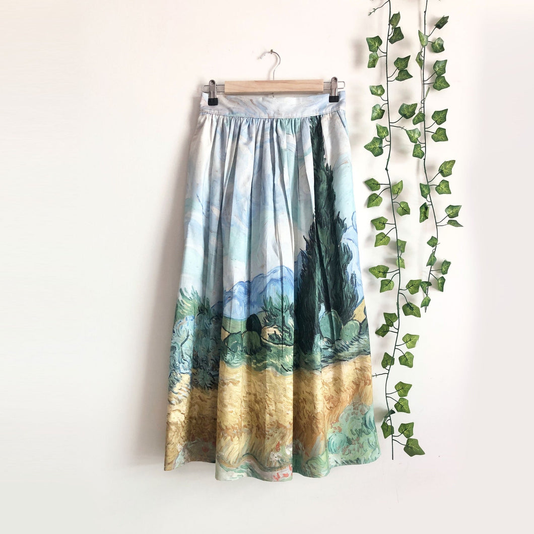 Van Gogh Printed Cotton Midi Skirt, Art Print Skirt